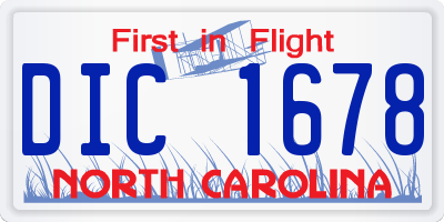 NC license plate DIC1678