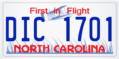 NC license plate DIC1701