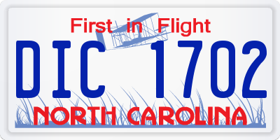 NC license plate DIC1702