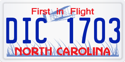 NC license plate DIC1703