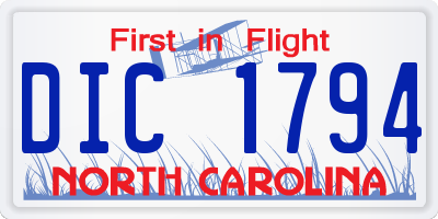 NC license plate DIC1794