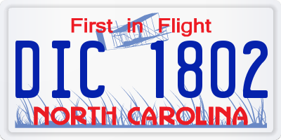 NC license plate DIC1802