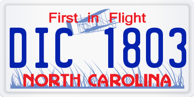 NC license plate DIC1803