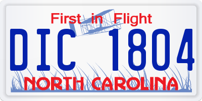 NC license plate DIC1804