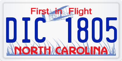 NC license plate DIC1805
