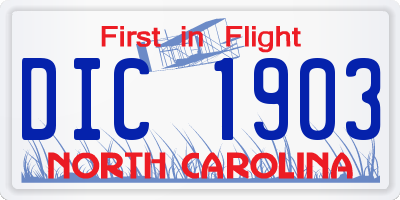 NC license plate DIC1903
