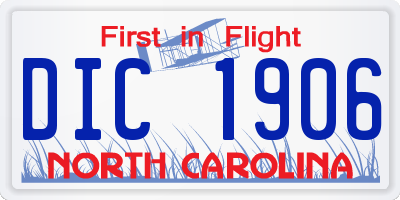 NC license plate DIC1906