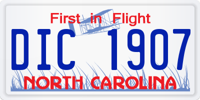 NC license plate DIC1907