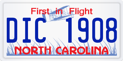 NC license plate DIC1908