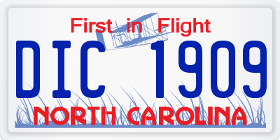 NC license plate DIC1909