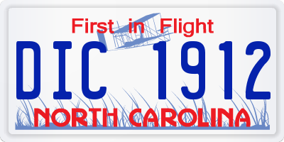 NC license plate DIC1912