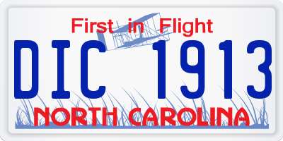 NC license plate DIC1913