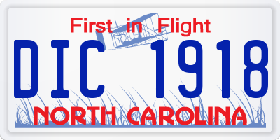 NC license plate DIC1918