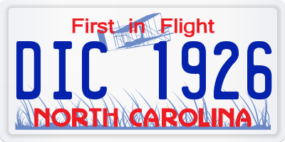 NC license plate DIC1926