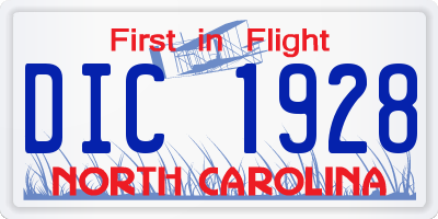 NC license plate DIC1928