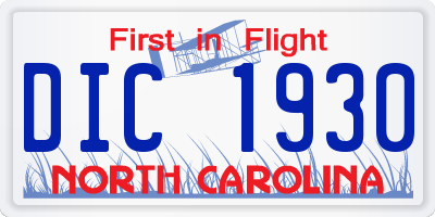 NC license plate DIC1930