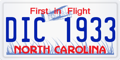 NC license plate DIC1933