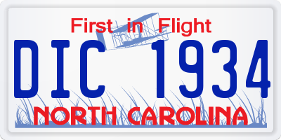 NC license plate DIC1934