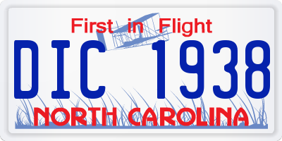 NC license plate DIC1938