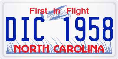 NC license plate DIC1958