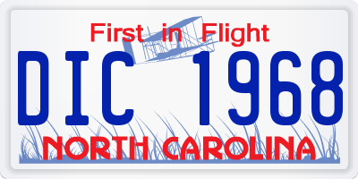 NC license plate DIC1968