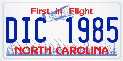 NC license plate DIC1985