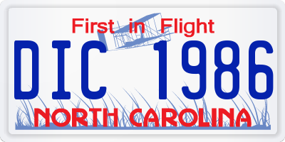 NC license plate DIC1986