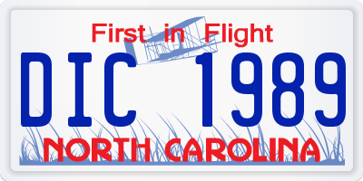 NC license plate DIC1989