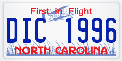 NC license plate DIC1996