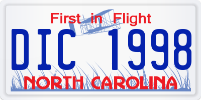 NC license plate DIC1998