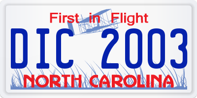NC license plate DIC2003