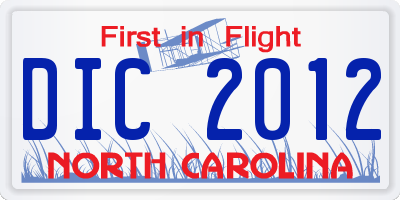 NC license plate DIC2012