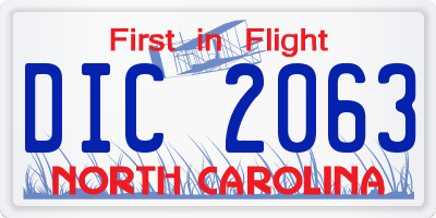 NC license plate DIC2063
