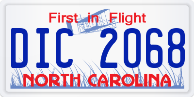 NC license plate DIC2068