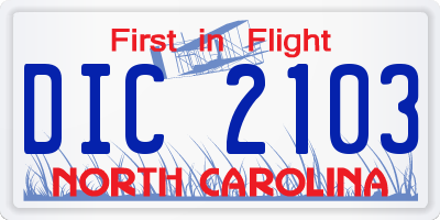 NC license plate DIC2103
