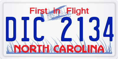 NC license plate DIC2134
