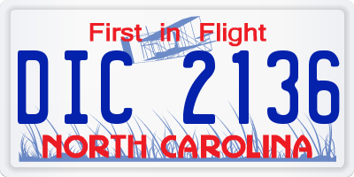 NC license plate DIC2136