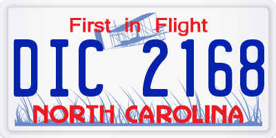 NC license plate DIC2168