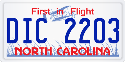 NC license plate DIC2203