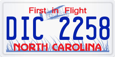NC license plate DIC2258