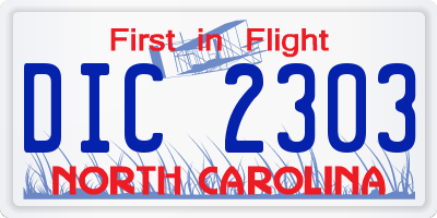 NC license plate DIC2303