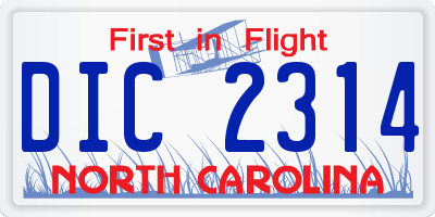NC license plate DIC2314