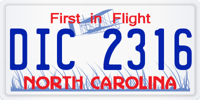 NC license plate DIC2316