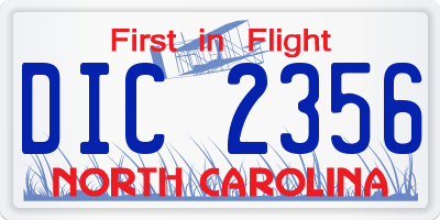 NC license plate DIC2356