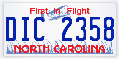NC license plate DIC2358