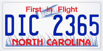 NC license plate DIC2365