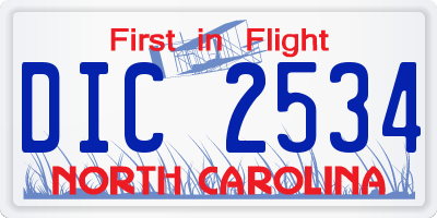 NC license plate DIC2534