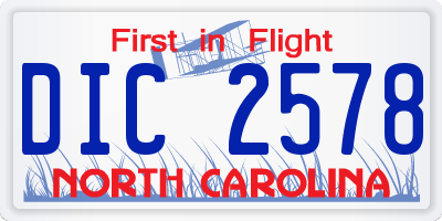 NC license plate DIC2578