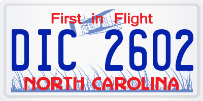 NC license plate DIC2602