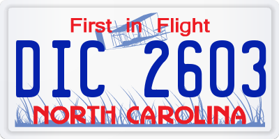 NC license plate DIC2603